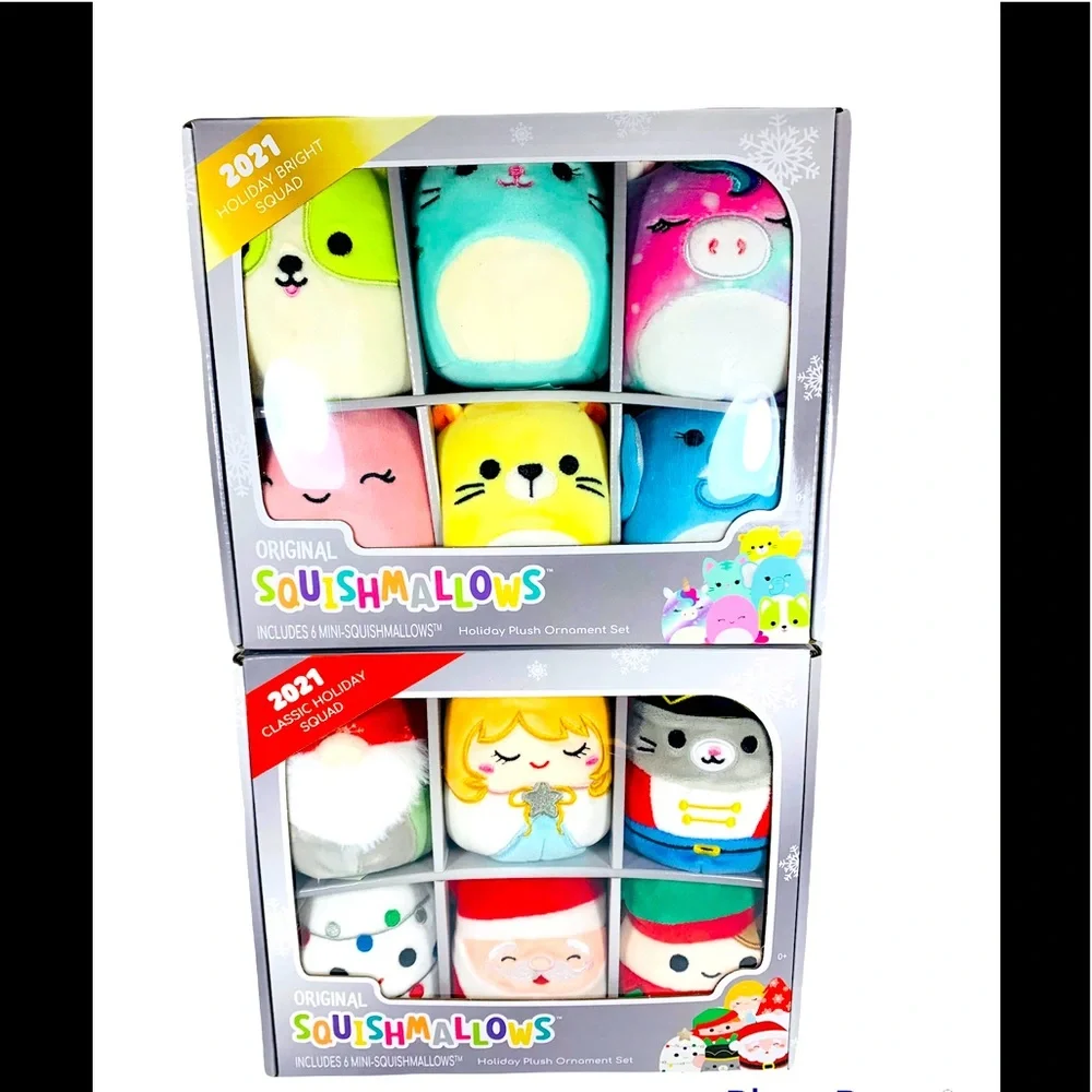 Squishmallow 2021 Holiday Squad Bundle Of 2 Sets Ornaments Plush NEW Gift